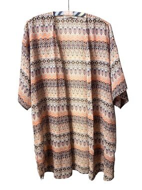Daniel Rainn Peach, Blue & Brown Geometric Kimono Size Medium